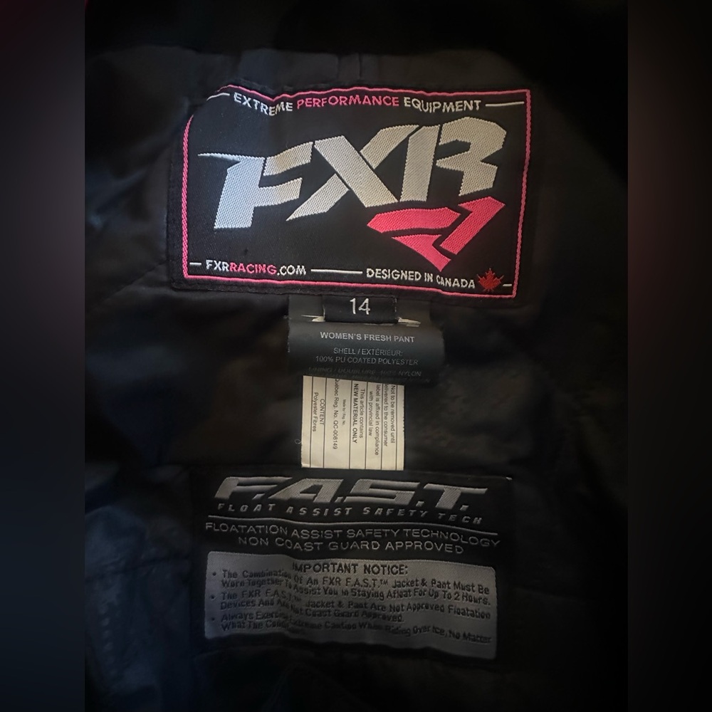 FXR Fresh snowmobile bibs. Women's size 14. Black & Electric Pink - Picture 3 of 3